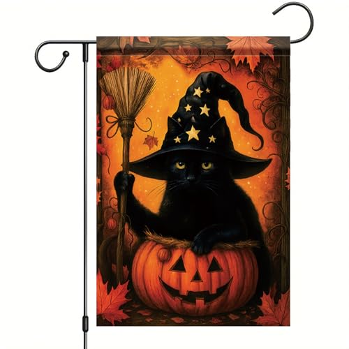 Saoplasa Halloween-Gartenflagge, schwarze Katze, Hexenhut, Kürbislaterne, 30,5 x 45,7 cm, doppelseitig, für den Außenbereich, für gruselige Süßes oder Saures, Spukhaus, Urlaub, Herbstdekoration von Saoplasa