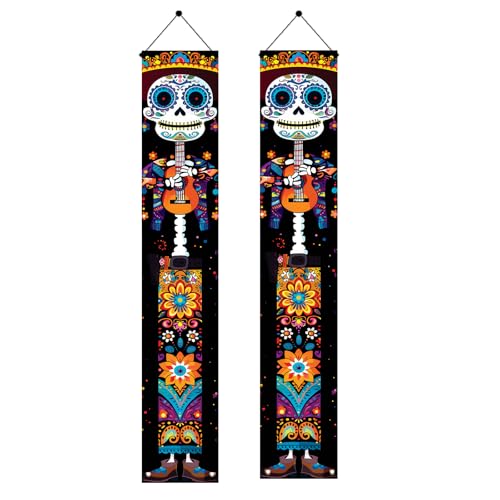 Saoplasa Halloween-Veranda-Schild, Tag der Toten, Veranda-Banner, 180 x 30 cm, Set Dia de los Muertos, Skelett-Türdekoration, bunt, mexikanischer Totenkopf, Haustür-Dekoration für Innen- und von Saoplasa