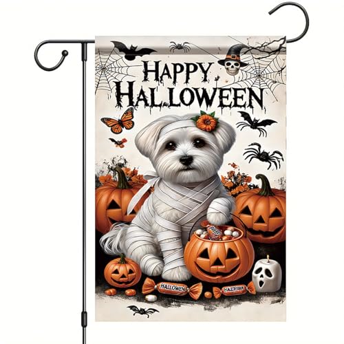 Saoplasa Happy Halloween Gartenflagge Malteser Hund Mama Kürbis 30,5 x 45,7 cm doppelseitig Outdoor Hofbanner für Süßes oder Saures gruseliges Spukhaus klein niedlich Urlaub Dekoration Dekor von Saoplasa