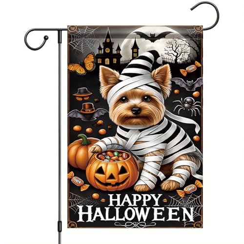 Saoplasa Happy Halloween Gartenflagge Yorkie Hund Flagge Mama Kürbis 30,5 x 45,7 cm doppelseitig Outdoor Hofbanner für Süßes oder Saures gruseliges Spukhaus, kleine Feiertagsdekoration von Saoplasa