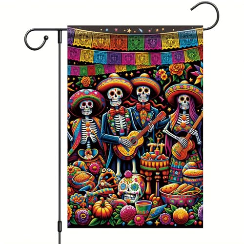 Saoplasa Tag der Toten Gartenflagge, 30,5 x 45,7 cm, mexikanischer Zuckerschädel, Skelettband, Hofbanner, doppelseitig, für den Außenbereich, Dia de los Muertos, Hausflagge, bunte Schädel, Veranda Saoplasa Tag der Toten Gartenflagge, 30,5 x 45,7 cm, mexikanischer Zuckerschädel, Skelettband, Hofbanner, doppelseitig, für den Außenbereich, Dia de los Muertos, Hausflagge, bunte Schädel, Veranda von Saoplasa