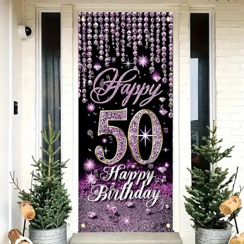Saoplasa Türabdeckung zum 50. Geburtstag, Banner zum Aufhängen, 180 x 89 cm, violetter Glitzer-Diamant, hängende Hintergrund für Frauen, Happy 50 Years Old Party, Türschild, Vorhang, Wanddekoration Saoplasa Türabdeckung zum 50. Geburtstag, Banner zum Aufhängen, 180 x 89 cm, violetter Glitzer-Diamant, hängende Hintergrund für Frauen, Happy 50 Years Old Party, Türschild, Vorhang, Wanddekoration von Saoplasa