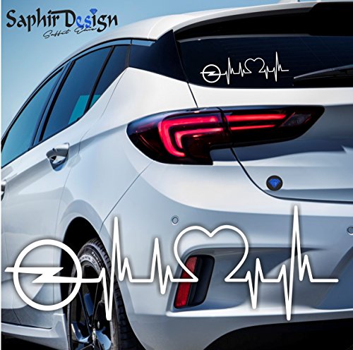 Saphir Design OPEL Herzschlag - Autoaufkleber - A177 / 18x6 cm Hochleistungsfolie in der Farbe Weiss von Saphir Design