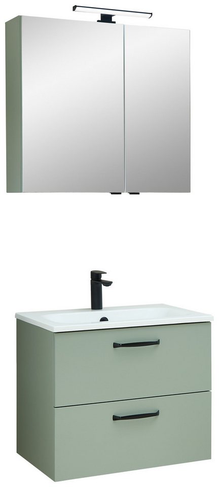 Saphir Badmöbel-Set Quickset 500,Waschtischunterschrank mit Waschtisch und Spiegelschrank, (3-St), mit Waschtischunterschrank,Mineralmarmor-Waschtisch und Spiegelschrank von Saphir
