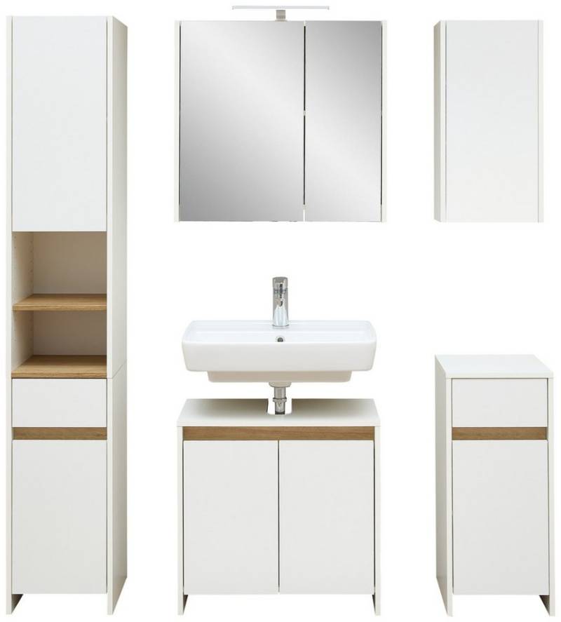 Saphir Badmöbel-Set Quickset 100, Waschbeckenunterschrank mit Spiegelschrank, (5-St), Badezimmer-Set mit Unterschrank, Hängeschrank und Hochschrank in Weiß von Saphir