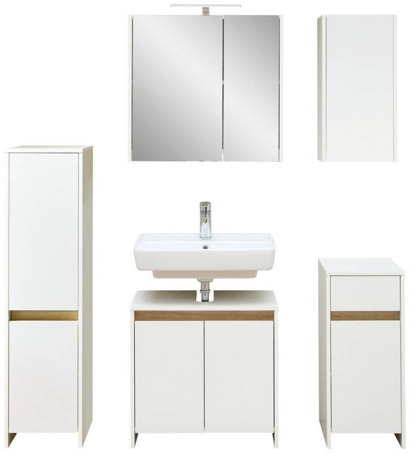 Saphir Badmöbel-Set Quickset 100, Waschbeckenunterschrank mit Spiegelschrank, (5-St), Badezimmer-Set mit Unterschrank, Hängeschrank und Midischrank in Weiß von Saphir