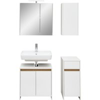 Saphir Badmöbel-Set "Badmöbel-Set Quickset 100, Waschbeckenunterschrank mit Spiegelschrank", (4 St.), Badezimmer-Set mit Unterschrank und Hängeschrank Perl-Weiß von Saphir