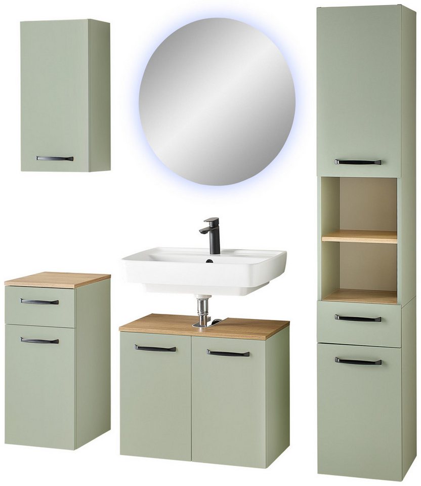 Saphir Badmöbel-Set Badmöbel-Set Quickset 500, Waschbeckenunterschrank mit Spiegel, (5-St), Badezimmer-Set mit Unterschrank, Hochschrank und Hängeschrank von Saphir