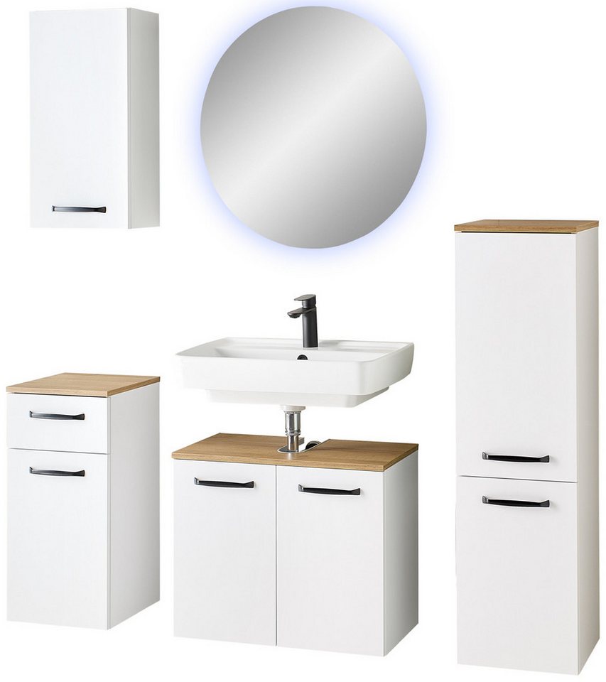 Saphir Badmöbel-Set Badmöbel-Set Quickset 500, Waschbeckenunterschrank mit Spiegel, (5-St), Badezimmer-Set mit Unterschrank, Midischrank und Hängeschrank von Saphir