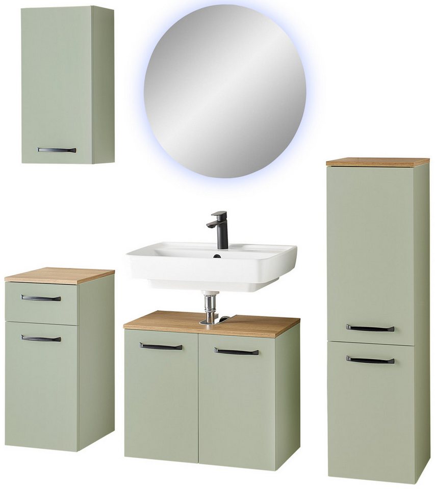 Saphir Badmöbel-Set Badmöbel-Set Quickset 500, Waschbeckenunterschrank mit Spiegel, (5-St), Badezimmer-Set mit Unterschrank, Midischrank und Hängeschrank von Saphir