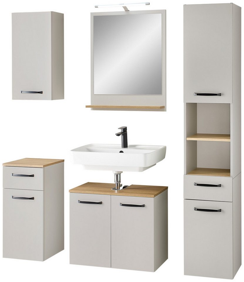 Saphir Badmöbel-Set Badmöbel-Set Quickset 500, Waschbeckenunterschrank mit Spiegel, (6-St), Badezimmer-Set mit Unterschrank, Hochschrank und Hängeschrank von Saphir
