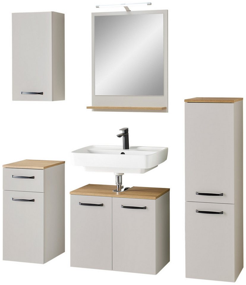 Saphir Badmöbel-Set Badmöbel-Set Quickset 500, Waschbeckenunterschrank mit Spiegel, (6-St), Badezimmer-Set mit Unterschrank, Midischrank und Hängeschrank von Saphir