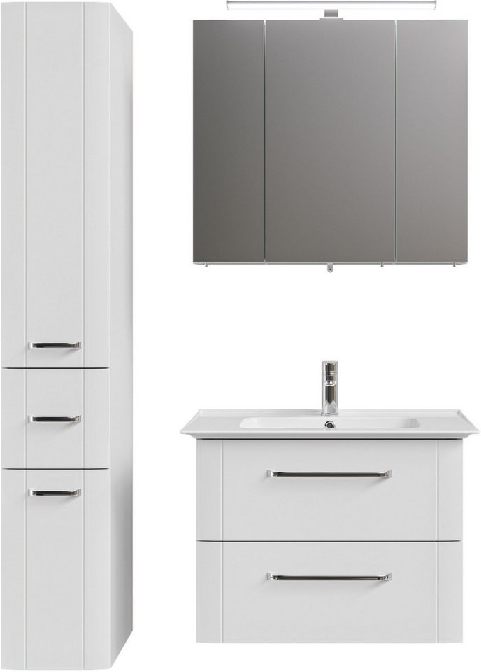 Saphir Badmöbel-Set Badmöbel-Set Serie 3006 3-teilig Keramik-Waschtisch mit Spiegelschrank, (4-St), Badezimmer-Set mit Hochschrank, inkl. Türdämpfer von Saphir