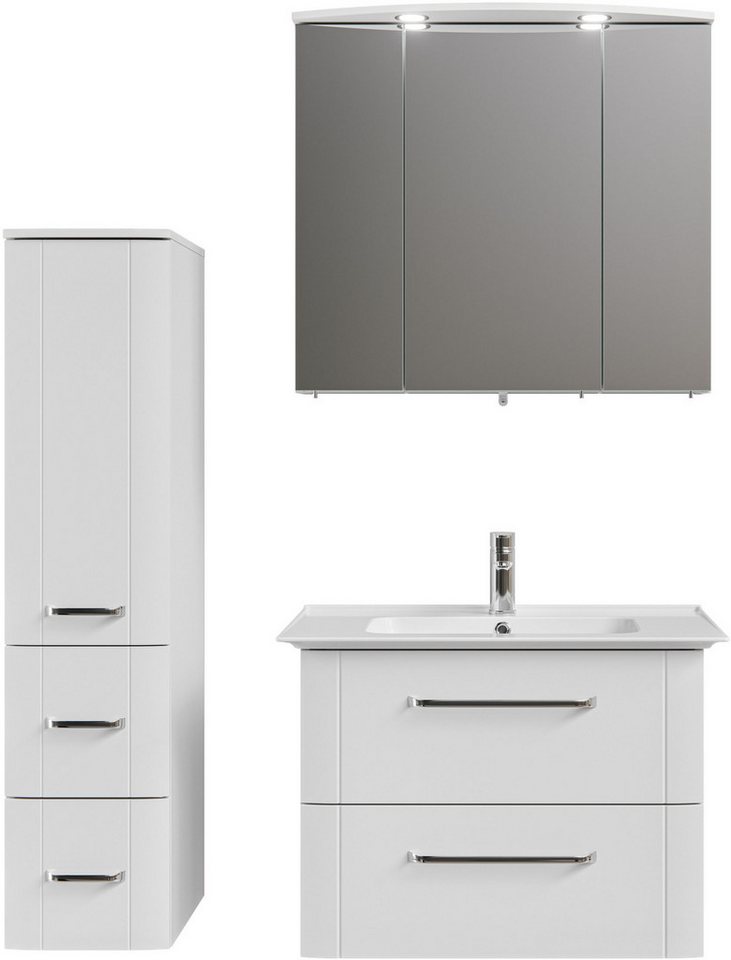 Saphir Badmöbel-Set Badmöbel-Set Serie 3006 3-teilig Keramik-Waschtisch mit Spiegelschrank, (4-St), Badezimmer Set mit Midischrank, inkl. Türdämpfer von Saphir