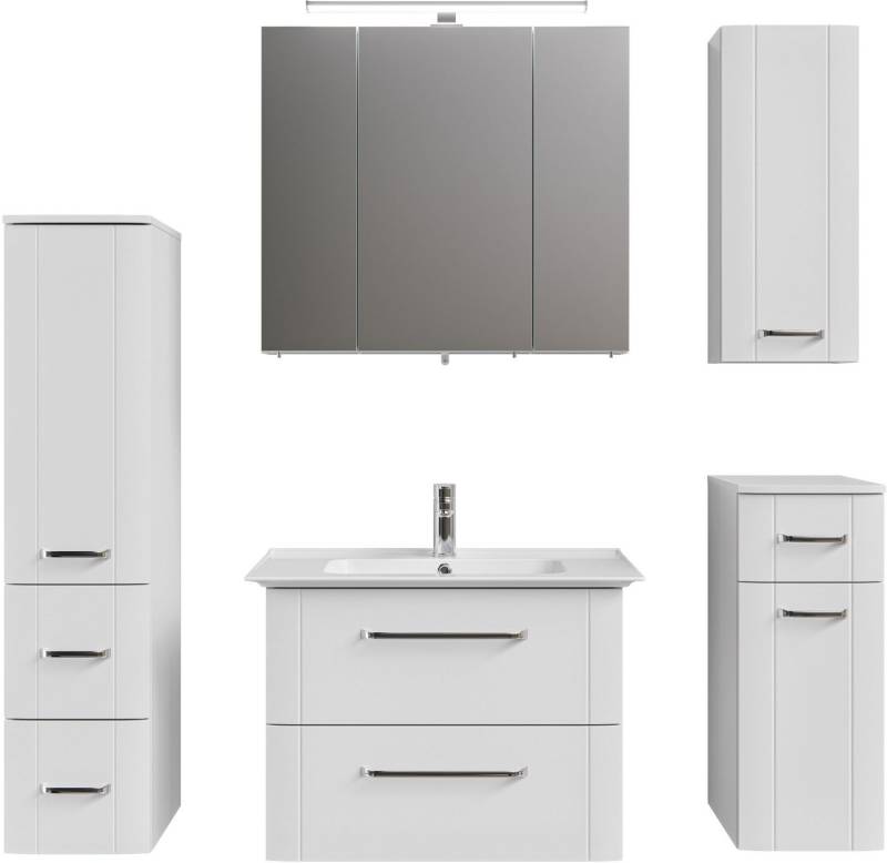 Saphir Badmöbel-Set Badmöbel-Set Serie 3006 5-teilig Keramik-Waschtisch mit Spiegelschrank, (6-St), Badezimmer-Set mit Unterschrank, Hängeschrank, Midischrank, Türdämpfer von Saphir