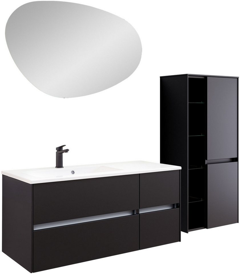 Saphir Badmöbel-Set Badmöbel-Set Serie 6010 Solid-Surface-Waschtisch mit Unterschrank, (4-St), Badmöbel-Set mit Waschtisch, Spiegel und Midischrank, vormontiert von Saphir