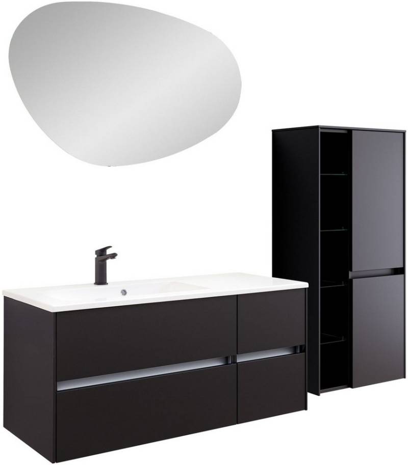 Saphir Badmöbel-Set Badmöbel-Set Serie 6010 Solid-Surface-Waschtisch mit Unterschrank, (4-St), Badmöbel-Set mit Waschtisch, Spiegel und Midischrank, vormontiert von Saphir