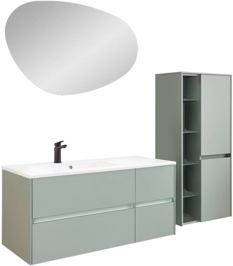 Saphir Badmöbel-Set Badmöbel-Set Serie 6010 Solid-Surface-Waschtisch mit Unterschrank, (4-St), Badmöbel-Set mit Waschtisch, Spiegel und Midischrank, vormontiert von Saphir