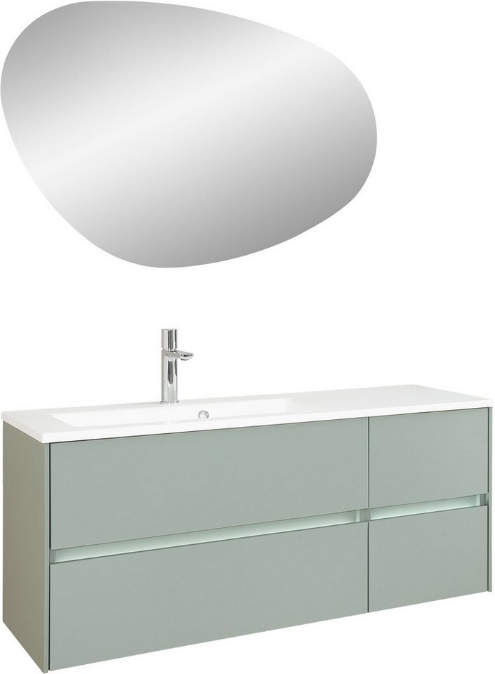 Saphir Badmöbel-Set Badmöbel-Set Serie 6010 Waschtisch mit Unterschrank und Spiegel, (3-St), Badmöbel-Set mit Solid Surface-Waschtisch und LED-Spiegel, vormontiert von Saphir