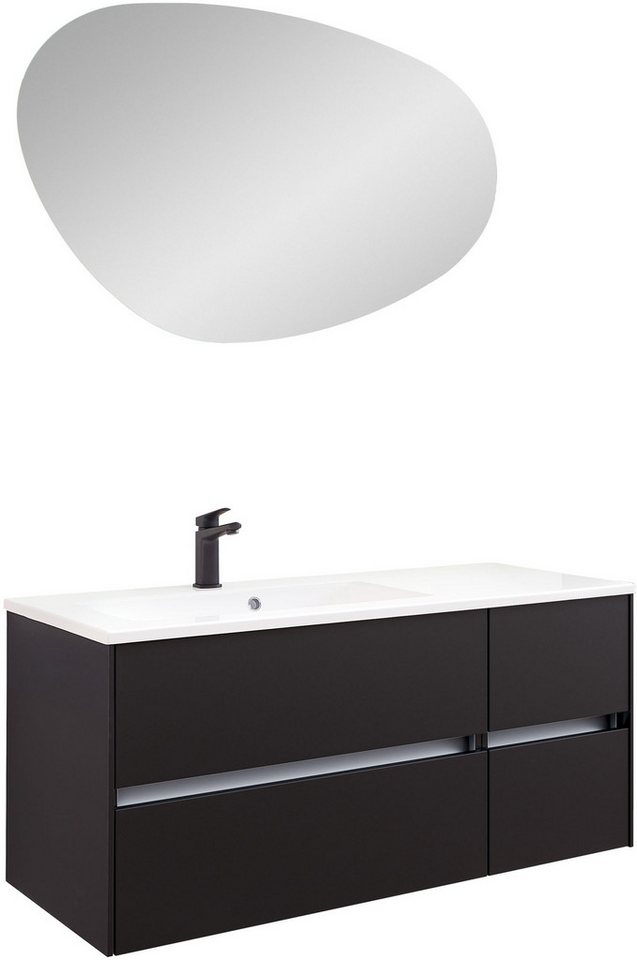 Saphir Badmöbel-Set Badmöbel-Set Serie 6010 Waschtisch mit Unterschrank und Spiegel, (3-St), Badmöbel-Set mit Solid Surface-Waschtisch und LED-Spiegel, vormontiert von Saphir