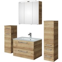 Saphir Badmöbel-Set "Badmöbel-Set Trentino 4-teilig Glas-Waschtisch mit LED-Spiegelschrank", (5 St.), Badezimmer-Set mit Midischrank und Unterschrank inkl. Türdämpfer von Saphir