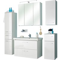 Saphir Badmöbel-Set "Quickset 316 5-teilig, inkl. Keramik-Waschtisch und LED-Spiegelschrank", (Set, 5 St.), mit Türdämpfern in Weiß Hochglanz, 7 Türen, 3 Schubladen, 1 Klappe von Saphir