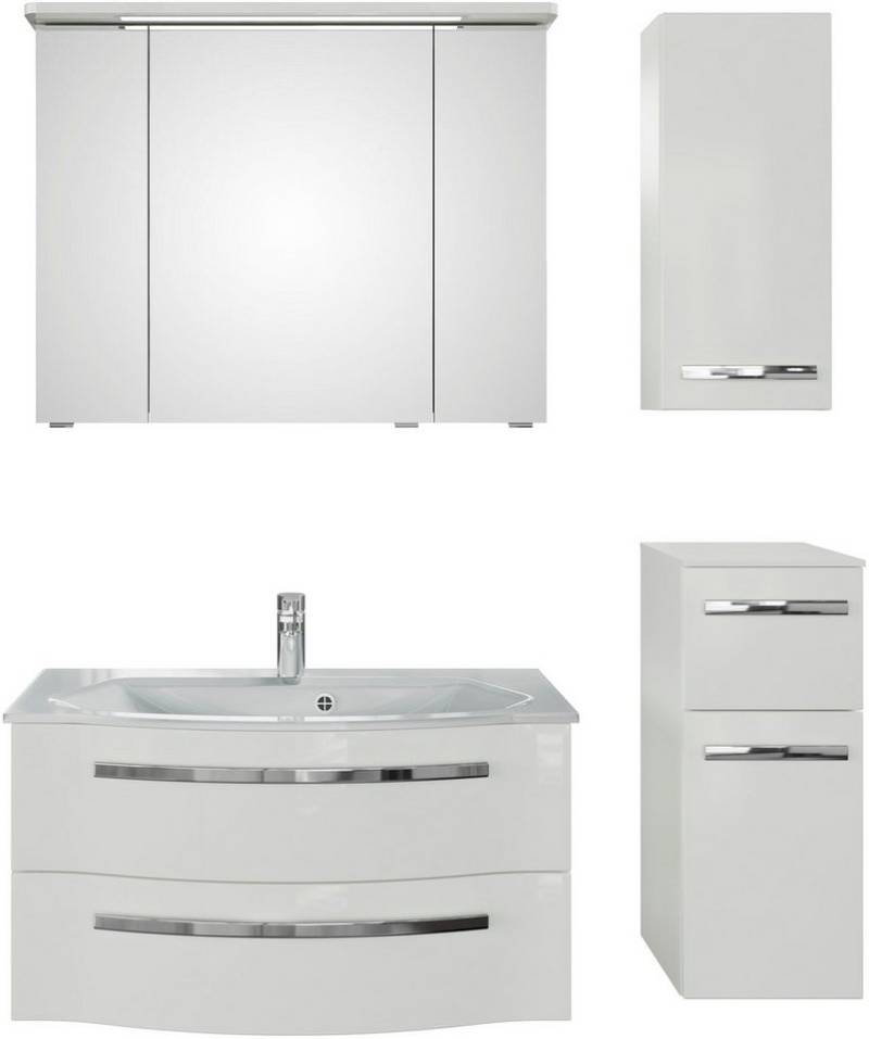 Saphir Badmöbel-Set Serie 4005, vormontiert, Glaswaschbecken, Spiegelschrank, (Set, 5-St), Badezimmer-Set mit Unterschrank, Hängeschrank, inkl. Türdämpfer von Saphir