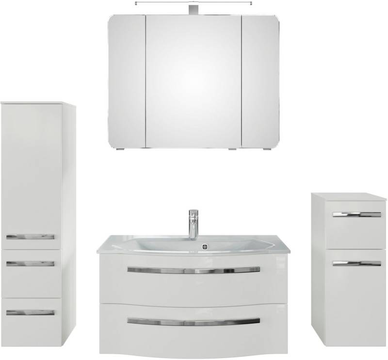 Saphir Badmöbel-Set Serie 4005, vormontiert, Glaswaschbecken, Spiegelschrank, (Set, 5-St), Badezimmer-Set mit Unterschrank, Midischrank, inkl. Türdämpfer von Saphir