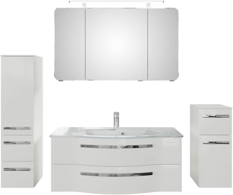 Saphir Badmöbel-Set Serie 4005, vormontiert, Glaswaschbecken, Spiegelschrank, (Set, 5-St), Badezimmer-Set mit Unterschrank, Midischrank, inkl. Türdämpfer von Saphir