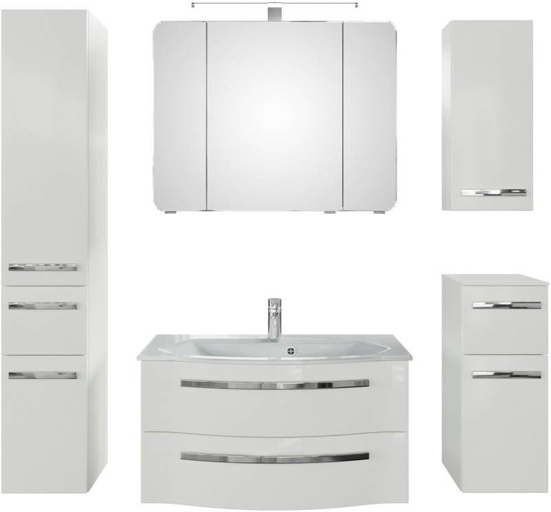 Saphir Badmöbel-Set Serie 4005, vormontiert, Glaswaschbecken, Spiegelschrank, (Set, 6-St), Badezimmer-Set mit Unterschrank, Hängeschrank, Hochschrank, Türdämpfer von Saphir