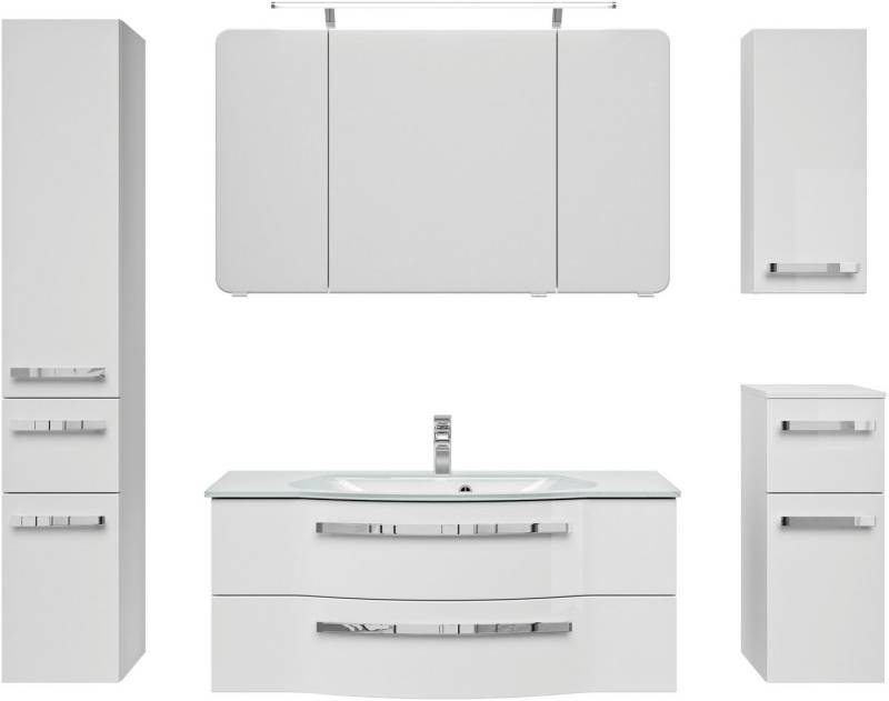 Saphir Badmöbel-Set Serie 4005, vormontiert, Glaswaschbecken, Spiegelschrank, (Set, 6-St), Badezimmer-Set mit Unterschrank, Hängeschrank, Hochschrank, Türdämpfer von Saphir