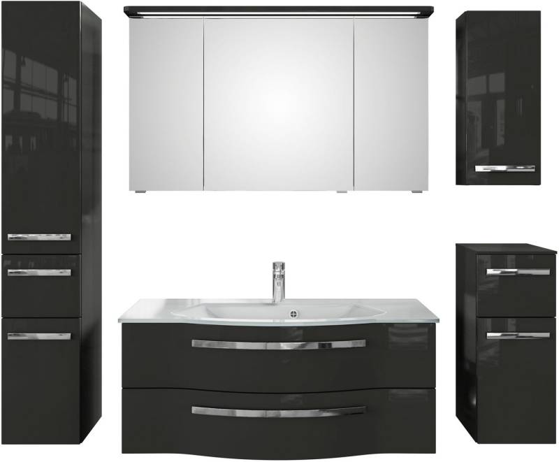 Saphir Badmöbel-Set Serie 4005, vormontiert, Glaswaschbecken, Spiegelschrank, (Set, 6-St), Badezimmer-Set mit Unterschrank, Hängeschrank, Hochschrank, Türdämpfer von Saphir