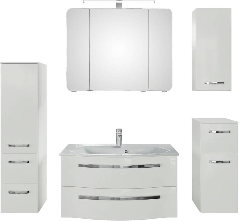 Saphir Badmöbel-Set Serie 4005, vormontiert, Glaswaschbecken, Spiegelschrank, (Set, 6-St), Badezimmer-Set mit Unterschrank, Hängeschrank, Midischrank, Türdämpfer von Saphir