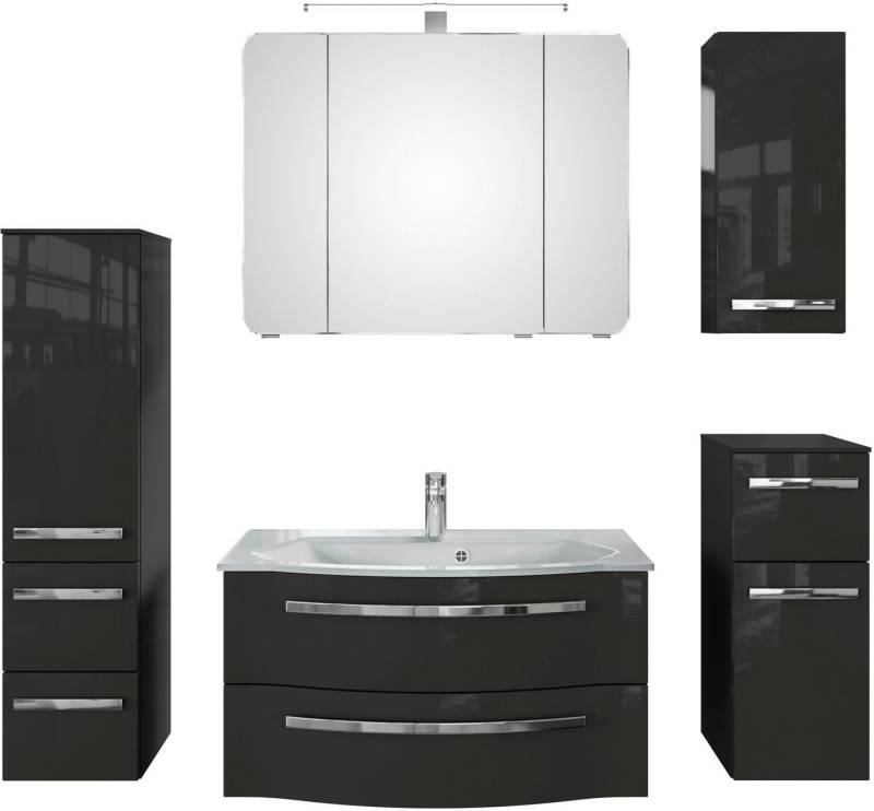 Saphir Badmöbel-Set Serie 4005, vormontiert, Glaswaschbecken, Spiegelschrank, (Set, 6-St), Badezimmer-Set mit Unterschrank, Hängeschrank, Midischrank, Türdämpfer von Saphir
