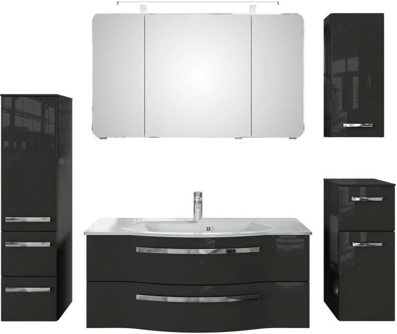 Saphir Badmöbel-Set Serie 4005, vormontiert, Glaswaschbecken, Spiegelschrank, (Set, 6-St), Badezimmer-Set mit Unterschrank, Hängeschrank, Midischrank, Türdämpfer von Saphir