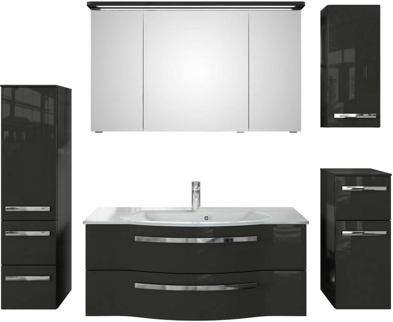Saphir Badmöbel-Set Serie 4005, vormontiert, Glaswaschbecken, Spiegelschrank, (Set, 6-St), Badezimmer-Set mit Unterschrank, Hängeschrank, Midischrank, Türdämpfer von Saphir