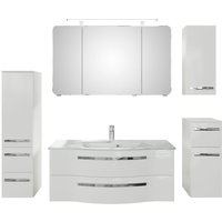 Saphir Badmöbel-Set "Serie 4005, vormontiert, Glaswaschbecken, Spiegelschrank" Set, 6 Stk. tlg. Badezimmer-Set mit Unterschrank, Hängeschrank, Midischrank, Türdämpfer von Saphir