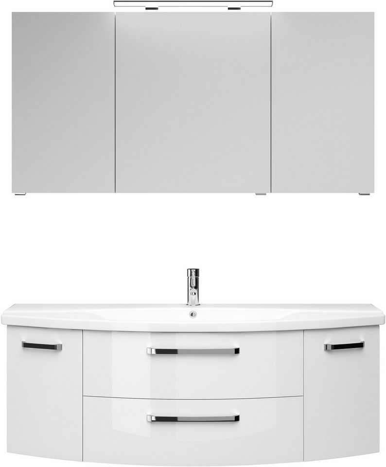 Saphir Badmöbel-Set Serie 4010 2-teilig Keramik-Waschtisch mit LED-Spiegelschrank, (Set), Badezimmer Set 144 cm breit, inkl. Türdämpfer, 5 Türen, 2 Schubladen von Saphir