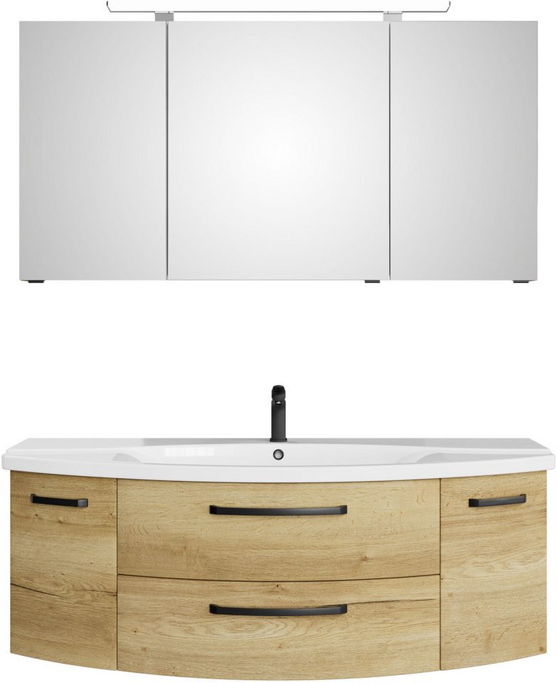 Saphir Badmöbel-Set Serie 4010 2-teilig Keramik-Waschtisch mit LED-Spiegelschrank, (Set), Badezimmer Set 144 cm breit, inkl. Türdämpfer, 5 Türen, 2 Schubladen von Saphir