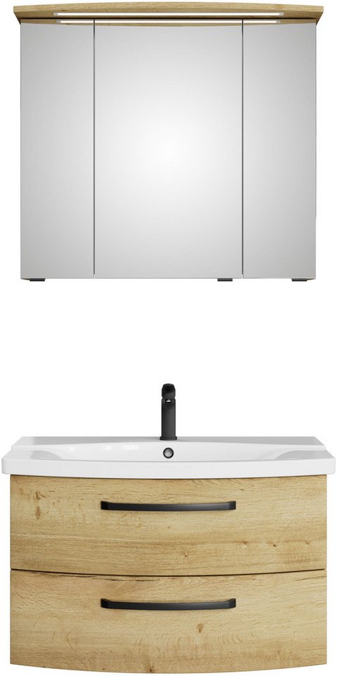 Saphir Badmöbel-Set Serie 4010 2-teilig Keramik-Waschtisch mit LED-Spiegelschrank, (Set), Badezimmer Set 84 cm breit, inkl. Türdämpfer, 3 Türen, 2 Schubladen von Saphir