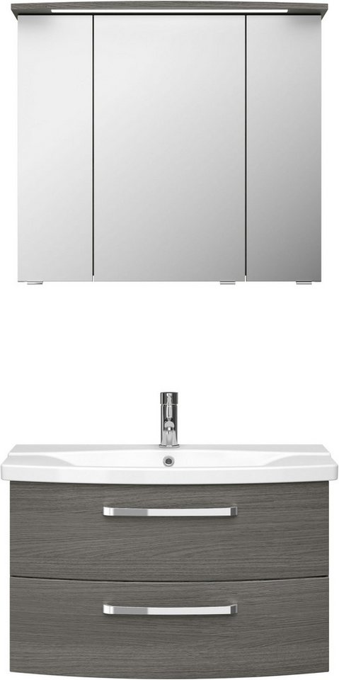 Saphir Badmöbel-Set Serie 4010 2-teilig Keramik-Waschtisch mit LED-Spiegelschrank, (Set), Badezimmer Set 84 cm breit, inkl. Türdämpfer, 3 Türen, 2 Schubladen von Saphir