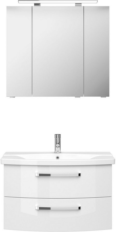Saphir Badmöbel-Set Serie 4010 2-teilig Keramik-Waschtisch mit LED-Spiegelschrank, (Set), Badezimmer Set 84 cm breit, inkl. Türdämpfer, 3 Türen, 2 Schubladen von Saphir