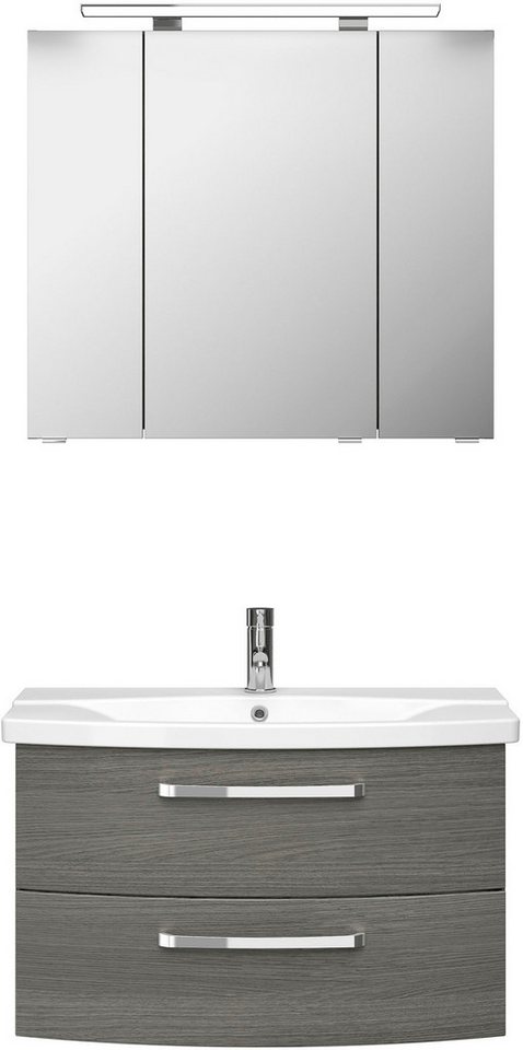Saphir Badmöbel-Set Serie 4010 2-teilig Keramik-Waschtisch mit LED-Spiegelschrank, (Set), Badezimmer Set 84 cm breit, inkl. Türdämpfer, 3 Türen, 2 Schubladen von Saphir