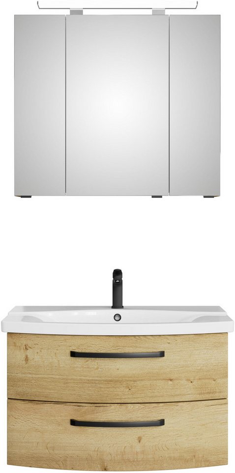 Saphir Badmöbel-Set Serie 4010 2-teilig Keramik-Waschtisch mit LED-Spiegelschrank, (Set), Badezimmer Set 84 cm breit, inkl. Türdämpfer, 3 Türen, 2 Schubladen von Saphir