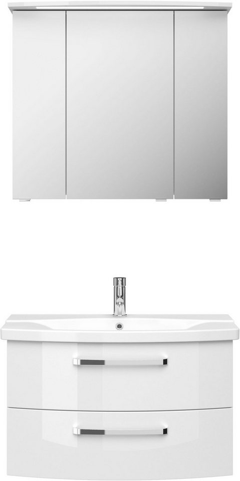 Saphir Badmöbel-Set Serie 4010 2-teilig Keramik-Waschtisch mit LED-Spiegelschrank, (Set), Badezimmer Set 84 cm breit, inkl. Türdämpfer, 3 Türen, 2 Schubladen von Saphir