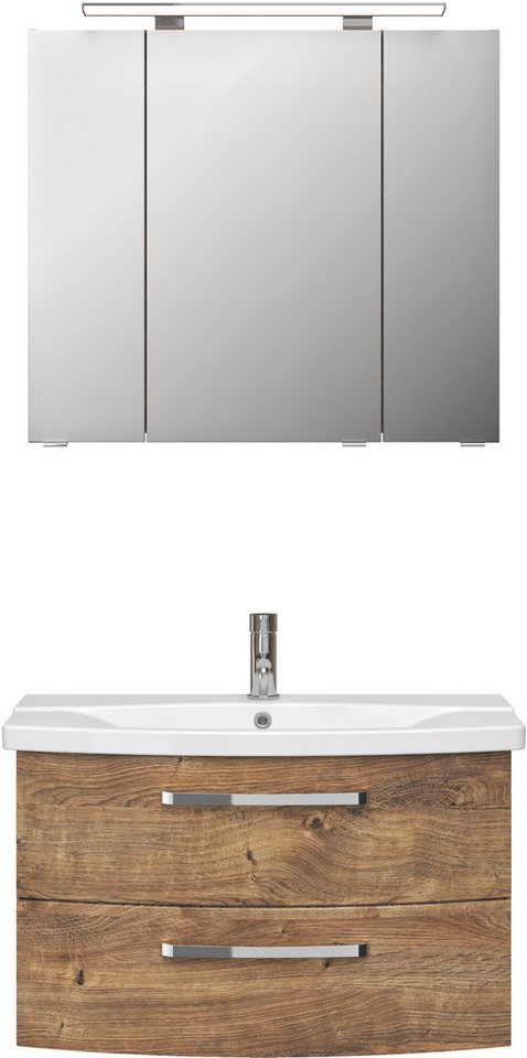 Saphir Badmöbel-Set Serie 4010 2-teilig Keramik-Waschtisch mit LED-Spiegelschrank, (Set), Badezimmer Set 84 cm breit, inkl. Türdämpfer, 3 Türen, 2 Schubladen von Saphir