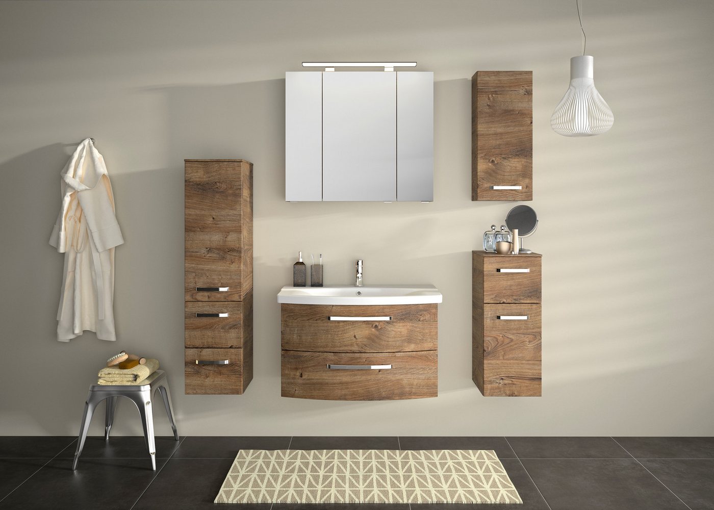 Saphir Badmöbel-Set Serie 4010 4-teilig Keramik-Waschtisch mit LED-Spiegelschrank, (Set), Badezimmer Set mit Unterschrank, Midischrank, inkl. Türdämpfer von Saphir