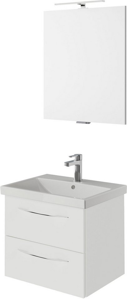 Saphir Badmöbel-Set Serie 4035 2-teilig, Keramikwaschtisch mit LED-Spiegel, 60 cm breit, (Set), Badezimmer-Set inkl. Schubladen-Dämpfer, 2 Schubladen, Waschplatz von Saphir