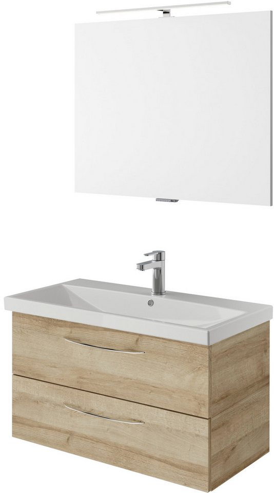 Saphir Badmöbel-Set Serie 4035 2-teilig, Keramikwaschtisch mit LED-Spiegel, 90 cm breit, (Set), Badezimmer-Set inkl. Türdämpfer, 2 Schubladen, Waschplatz von Saphir