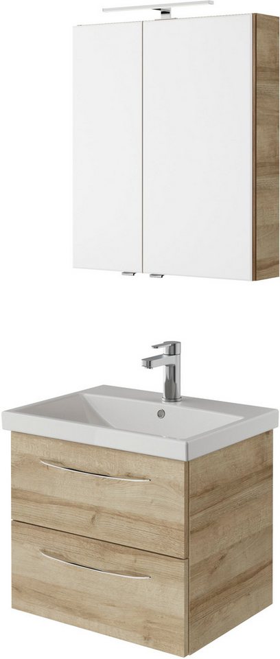 Saphir Badmöbel-Set Serie 4035 2-teilig, Keramikwaschtisch mit LED-Spiegelschrank, (Set), 60 cm breit, inkl. Türdämpfer, 2 Schubladen, 2 Türen, 2 Einlegeböden von Saphir